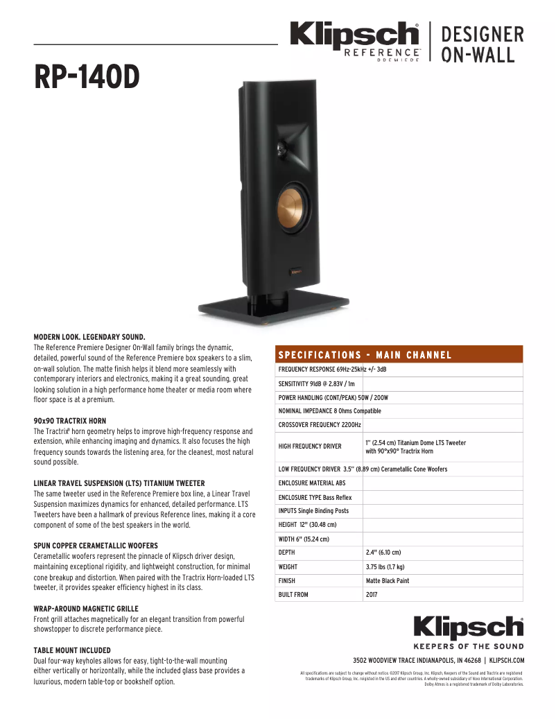 Page n°1 - Fiche technique Klipsch RP-140D