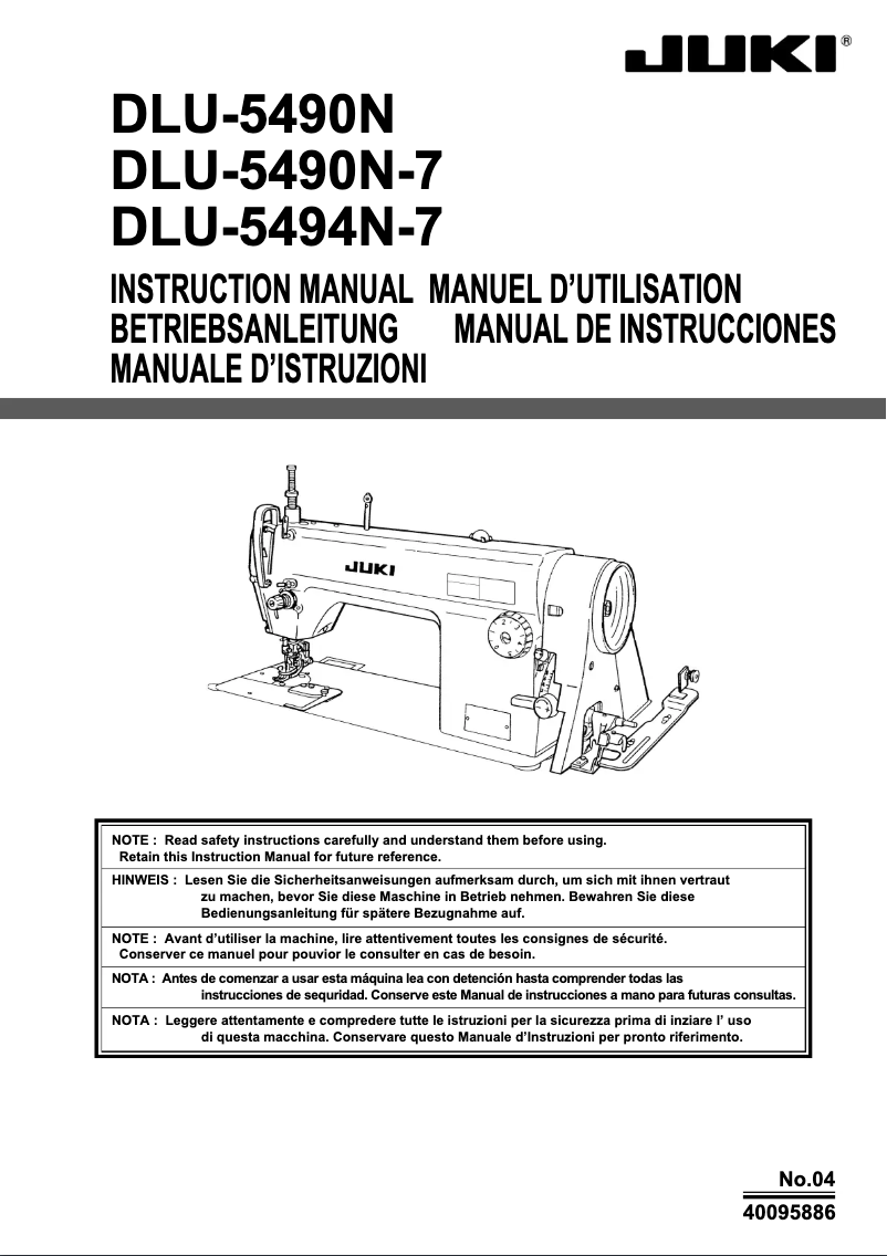 Page n°1 - Manuel utilisateur Juki DLU-5490N