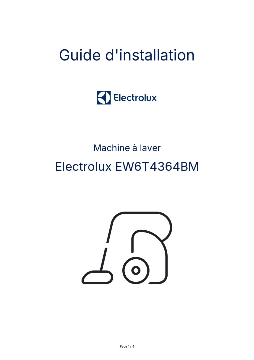 Page n°1 - Guide d'installation Electrolux EW6T4364BM