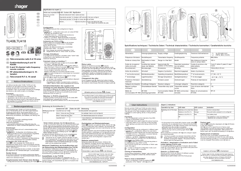 Page 1 de la notice Manuel utilisateur Hager TU418