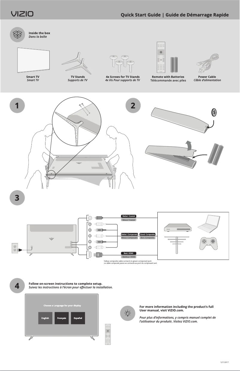 Page 1 de la notice Guide de démarrage rapide VIZIO D39f-F1