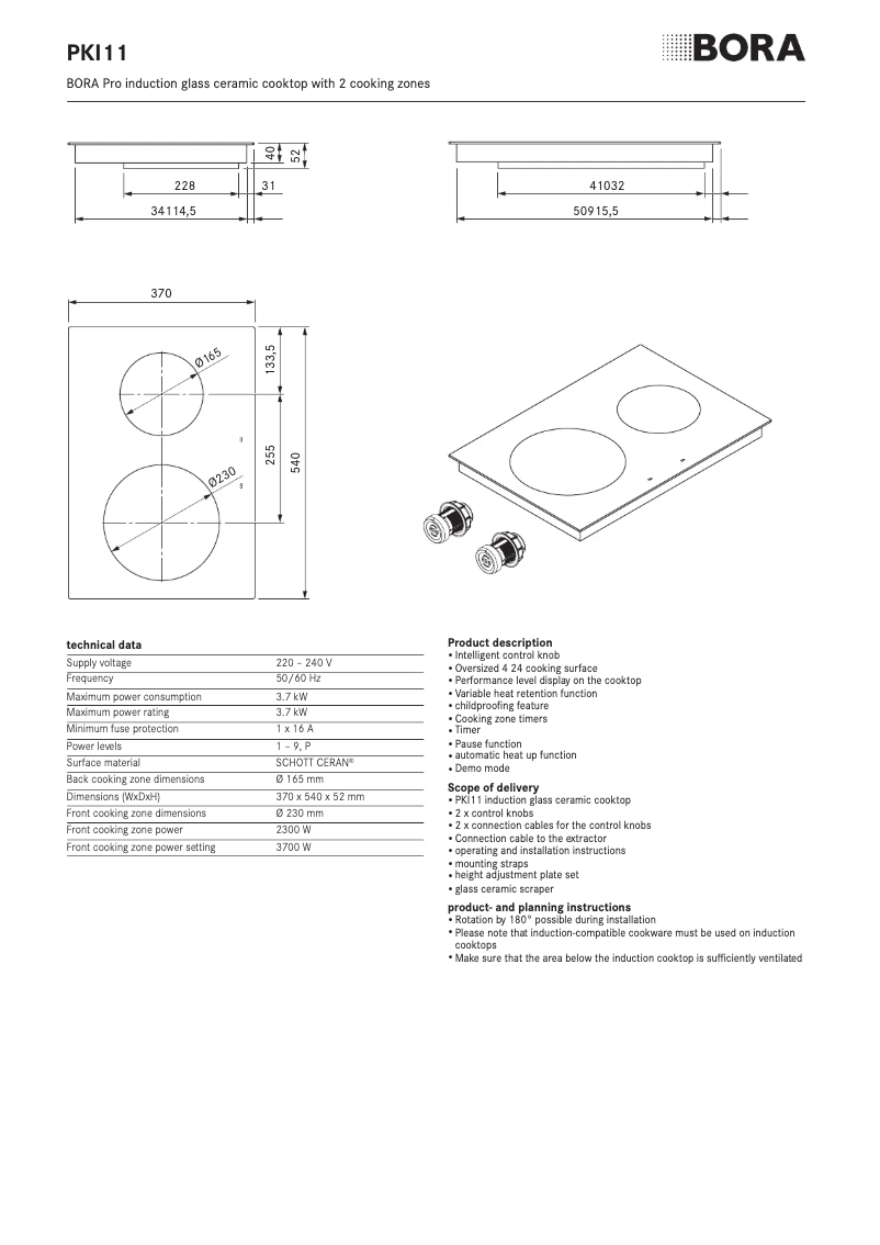 Page n°1 - Fiche technique BORA PKI11