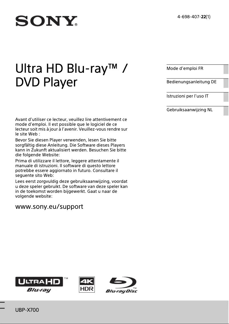Image de la première page du manuel de l'appareil UBP-X700