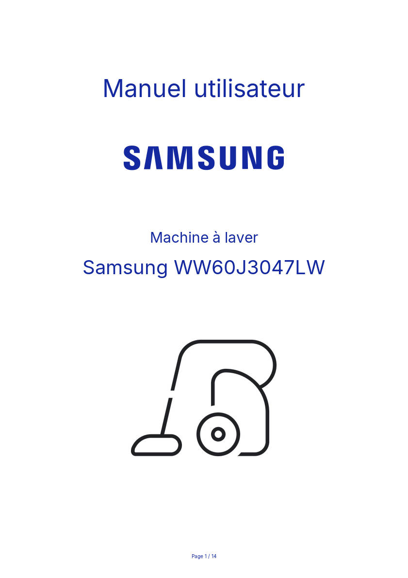Page n°1 - Manuel utilisateur Samsung WW60J3047LW