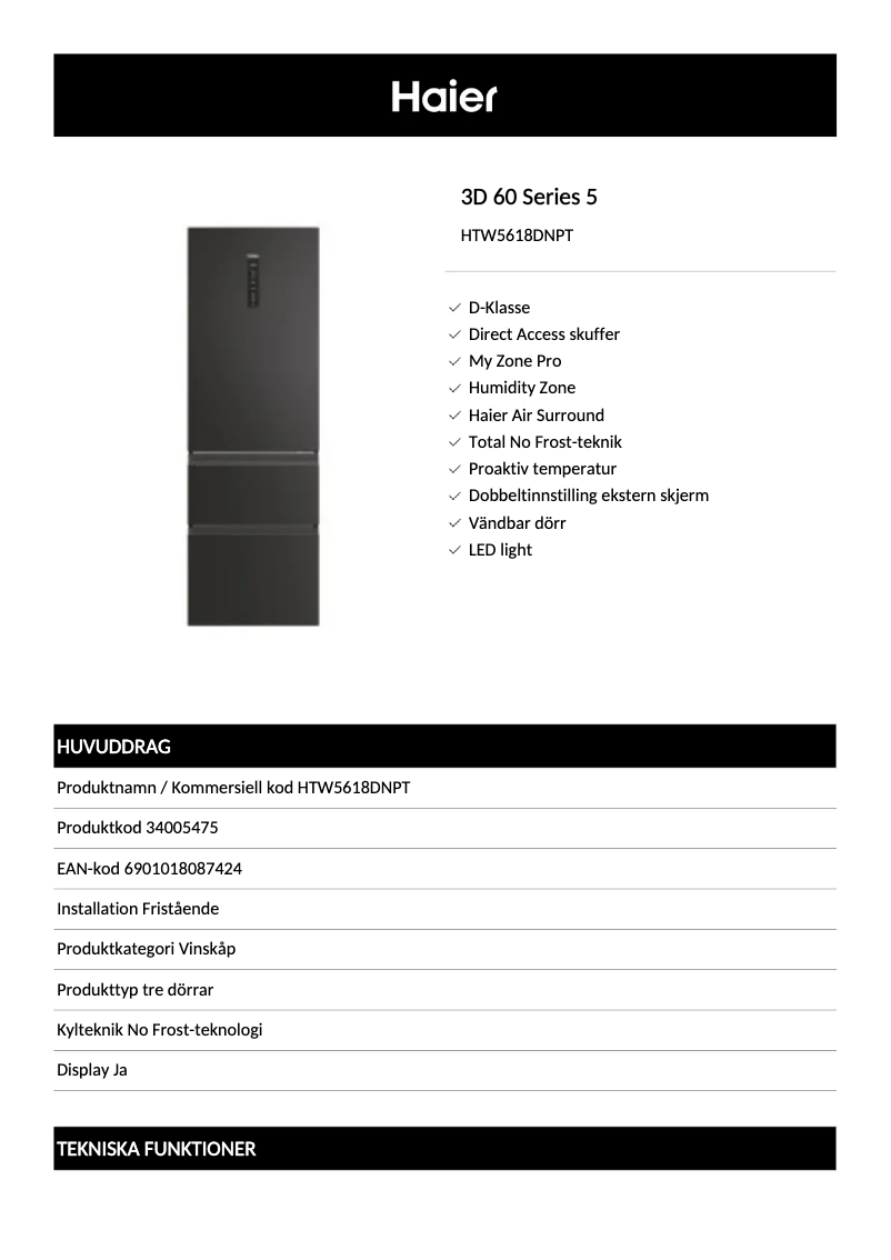 Page 1 de la notice Brochure Haier HTW5618DNPT