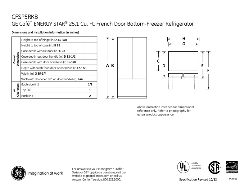 Page n°1 - Fiche technique GE Café CFSP5RKBSS