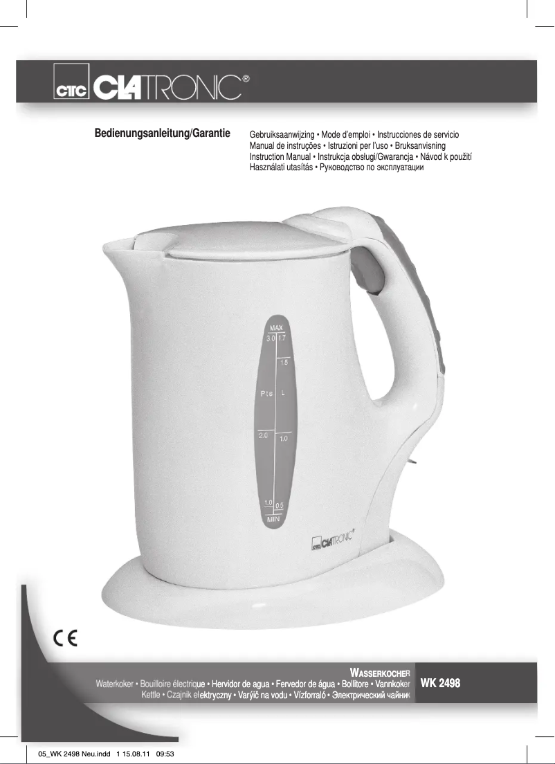 Page 1 de la notice Manuel utilisateur Clatronic WK 2498