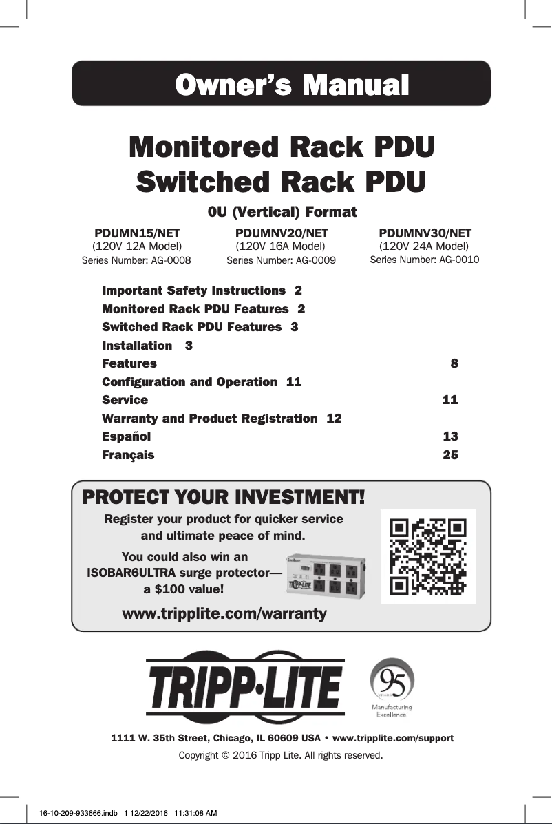 Page n°1 - Manuel utilisateur Tripp Lite PDUMNV15