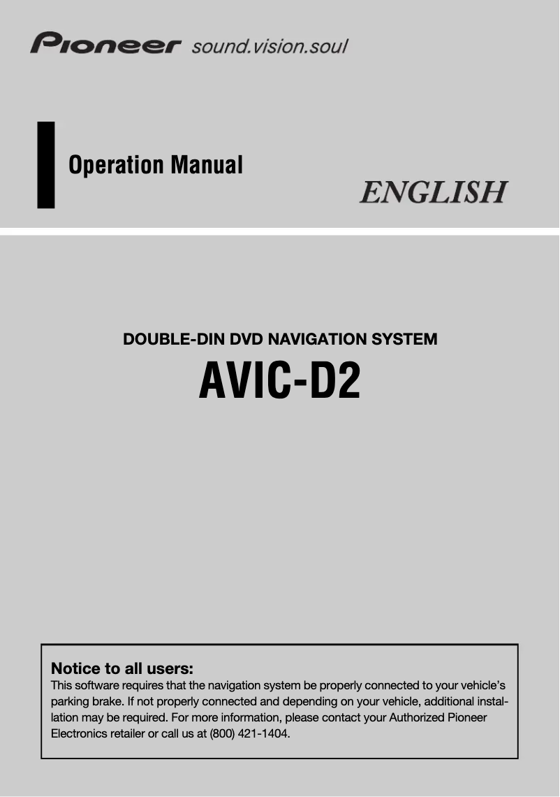Image de la première page du manuel de l'appareil AVIC-D2