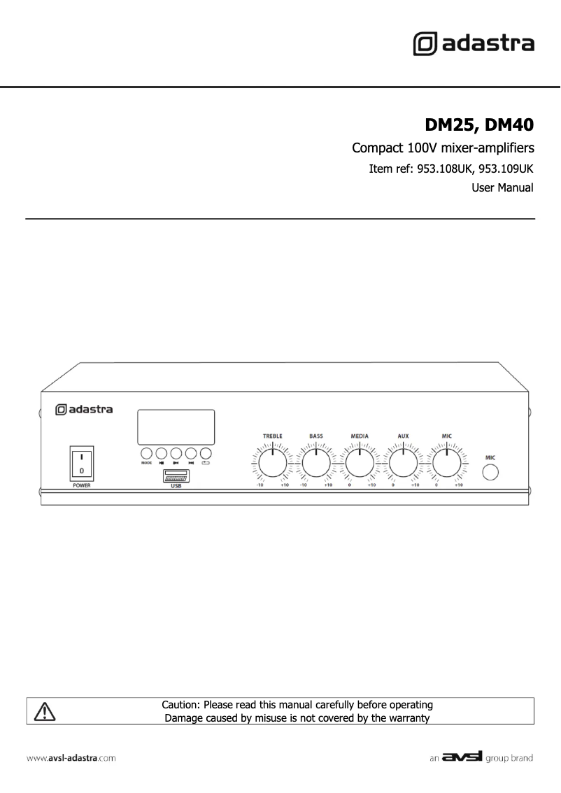 Page n°1 - Manuel utilisateur Adastra DM40