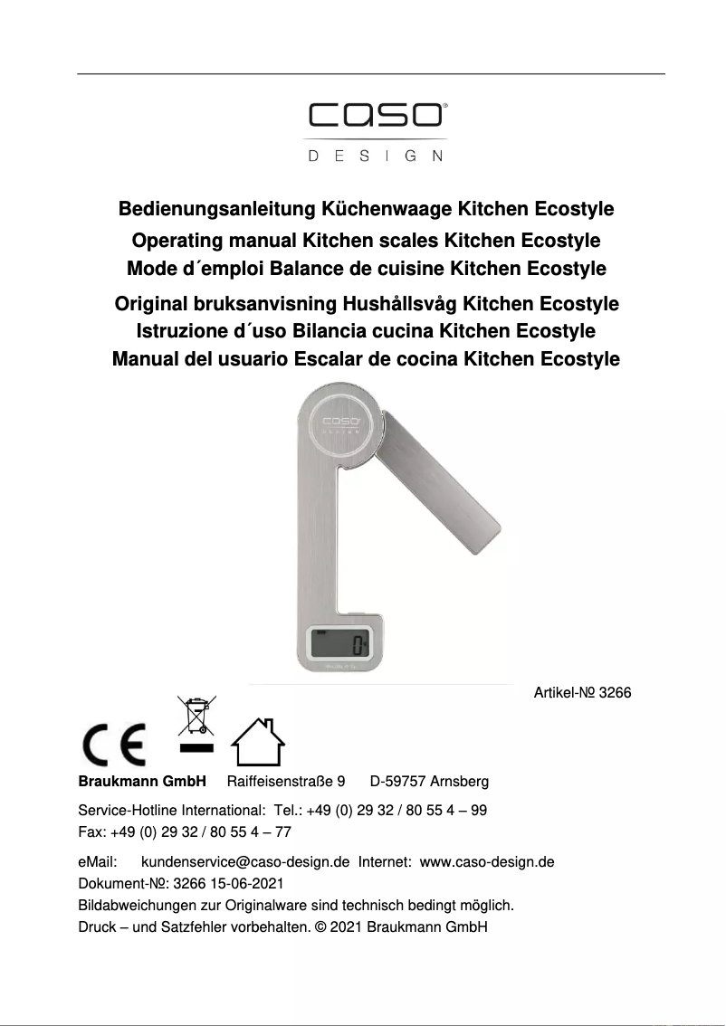 Page 1 de la notice Manuel utilisateur Caso KitchenEcostyle