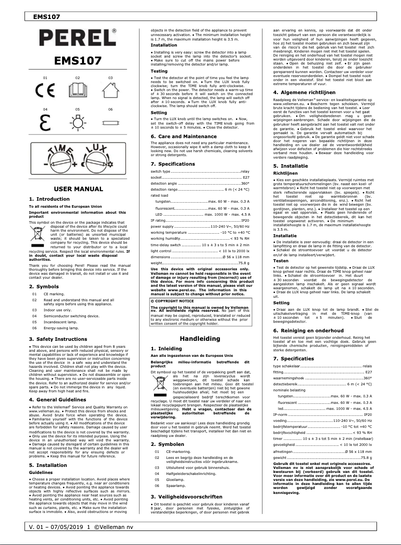 Page n°1 - Manuel utilisateur Perel EMS107