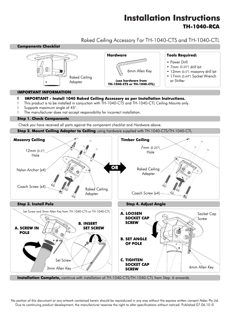 Imagen de la primera página del manual del dispositivo TH-1040-RCA