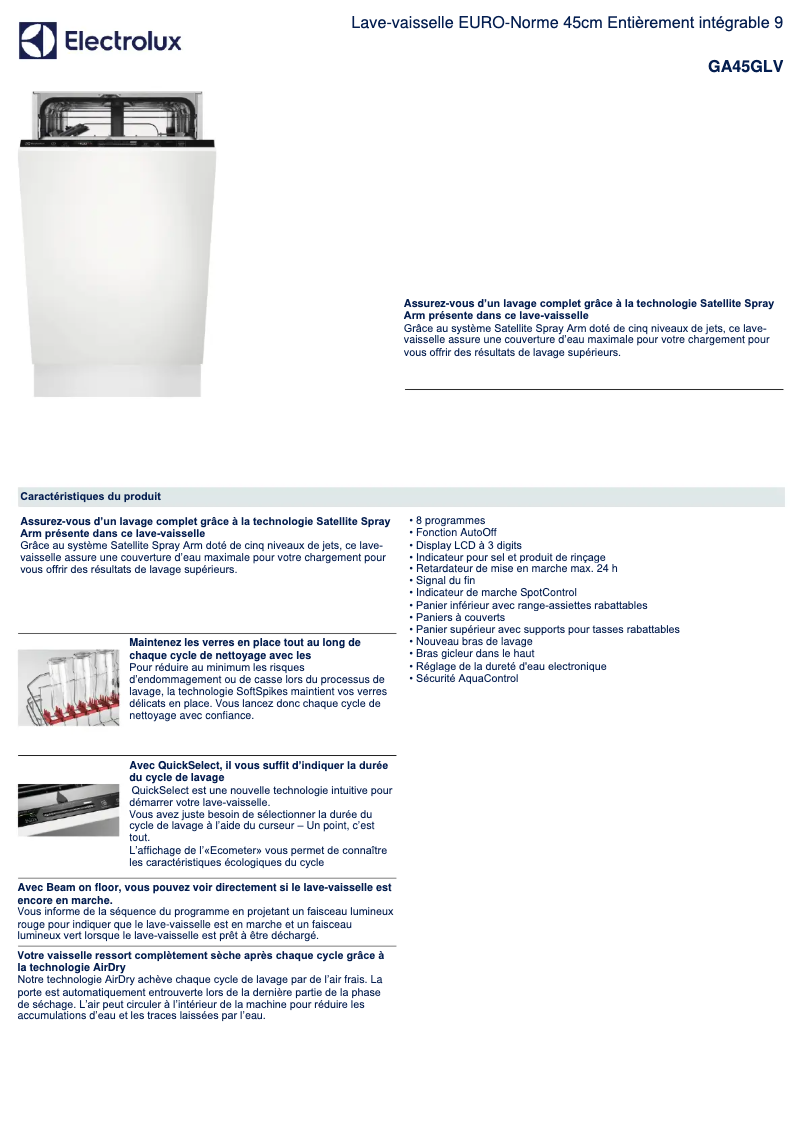 Página 1 del manual Ficha técnica Electrolux GA45GLV