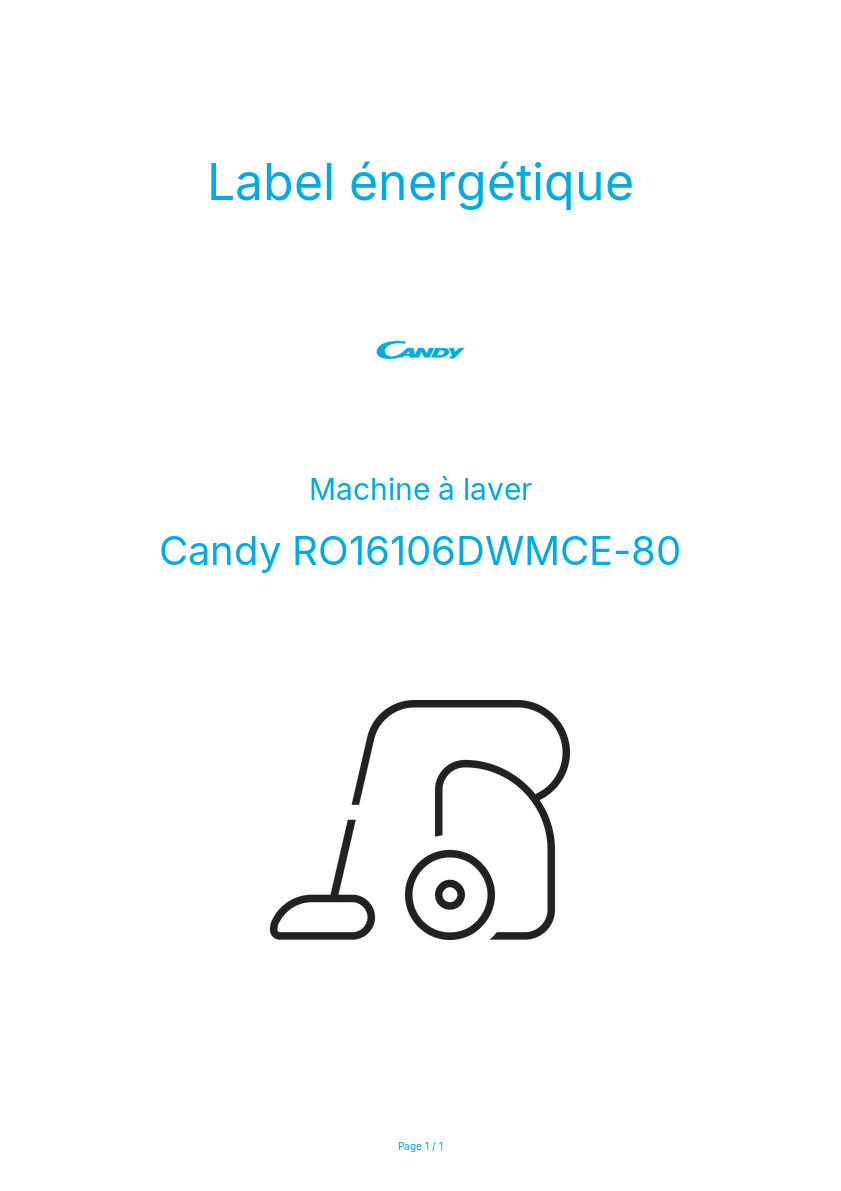 Page n°1 - Label énergétique Candy RO16106DWMCE-80