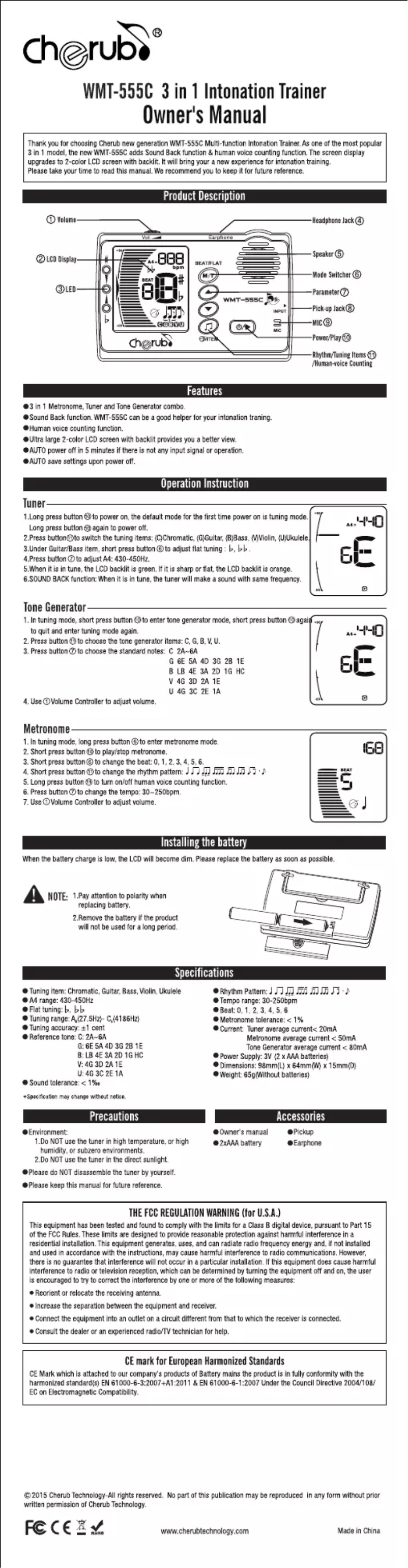 Page n°1 - Manuel utilisateur Cherub WMT-555C