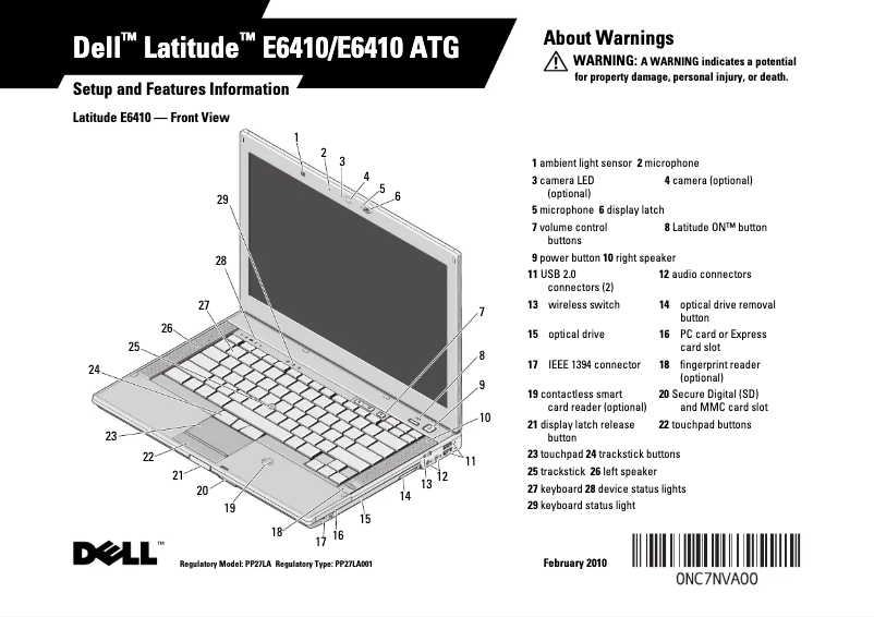 Page 1 de la notice Guide d'installation Dell Latitude E6410