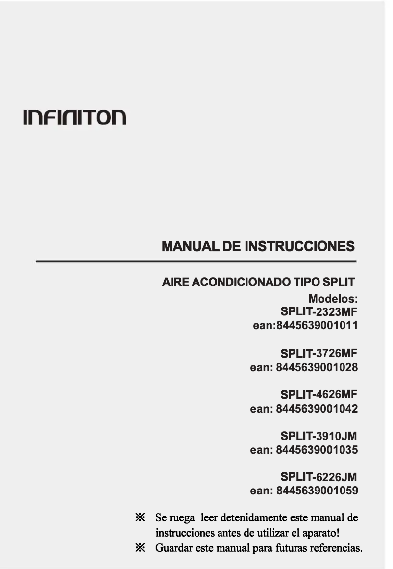 Page 1 de la notice Manuel utilisateur Infiniton SPLIT-3910JM
