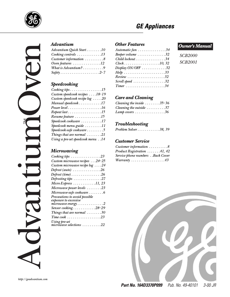 Image de la première page du manuel de l'appareil Advantium SCB2001CSS