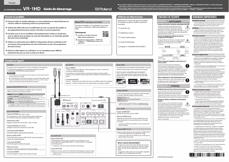 Page 1 de la notice Guide d'installation Roland VR-1HD