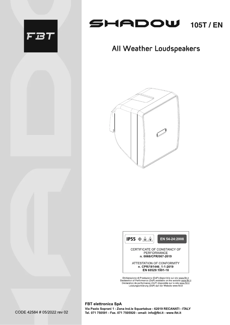 Page n°1 - Manuel utilisateur FBT SHADOW 105T