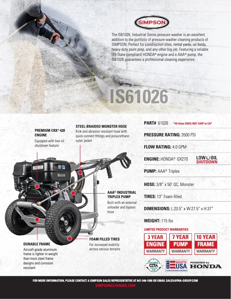 Page 1 de la notice Fiche technique Simpson IS61026-S