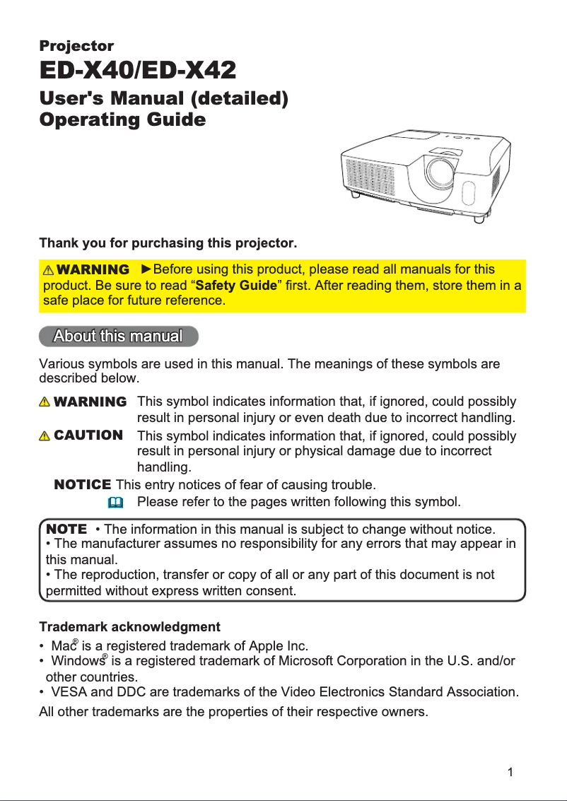 Image de la première page du manuel de l'appareil ED-X42ZEP