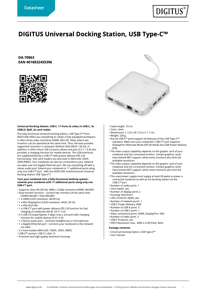 Page n°1 - Fiche technique Digitus DA-70863