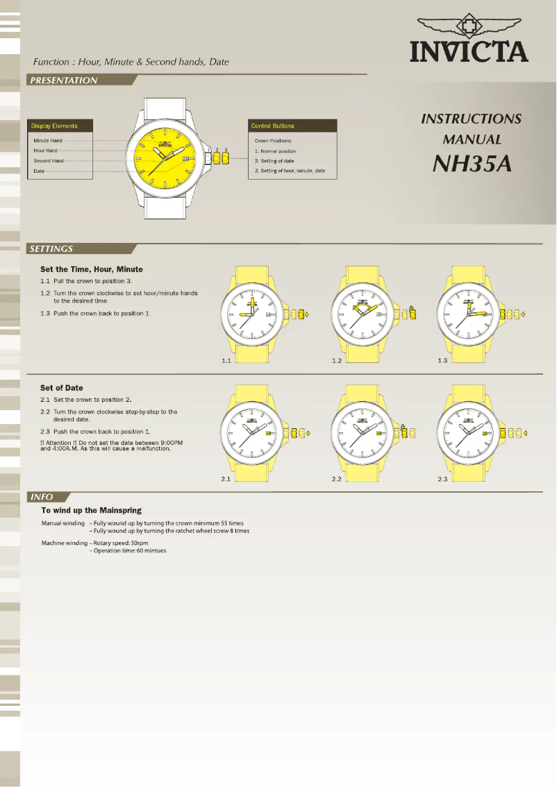 Page 1 de la notice Manuel utilisateur Invicta Pro Diver 27308