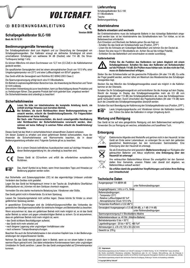 Page 1 de la notice Manuel utilisateur Voltcraft SLC-100