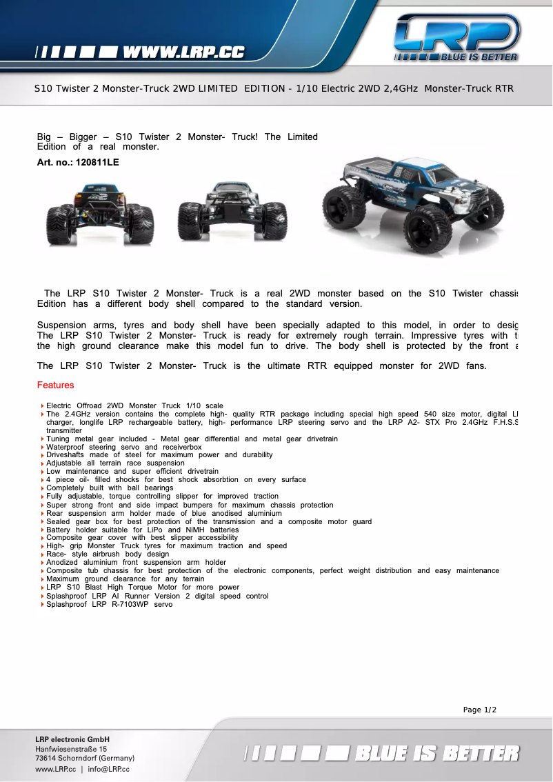 Page 1 de la notice Manuel utilisateur LRP S10 Twister 2