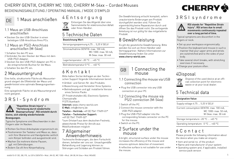 Page 1 de la notice Manuel utilisateur Cherry GENTIX