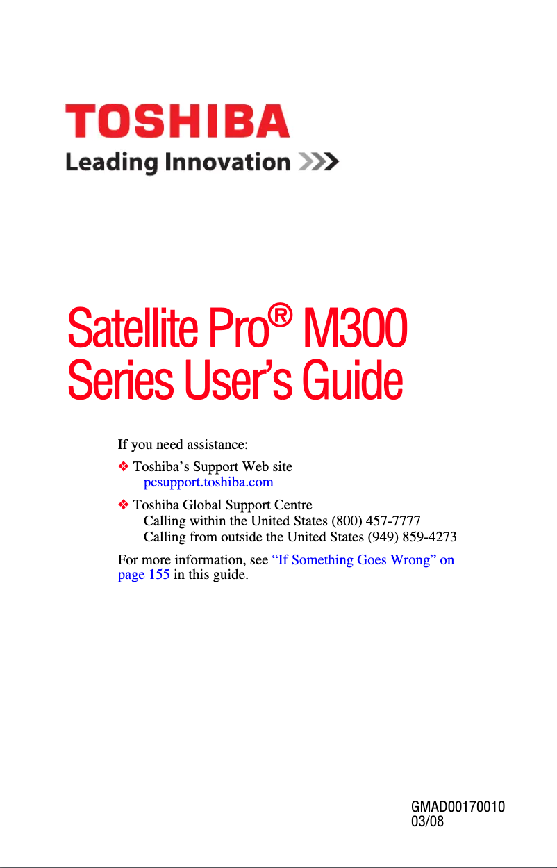 Page n°1 - Manuel utilisateur Toshiba Satellite Pro M300