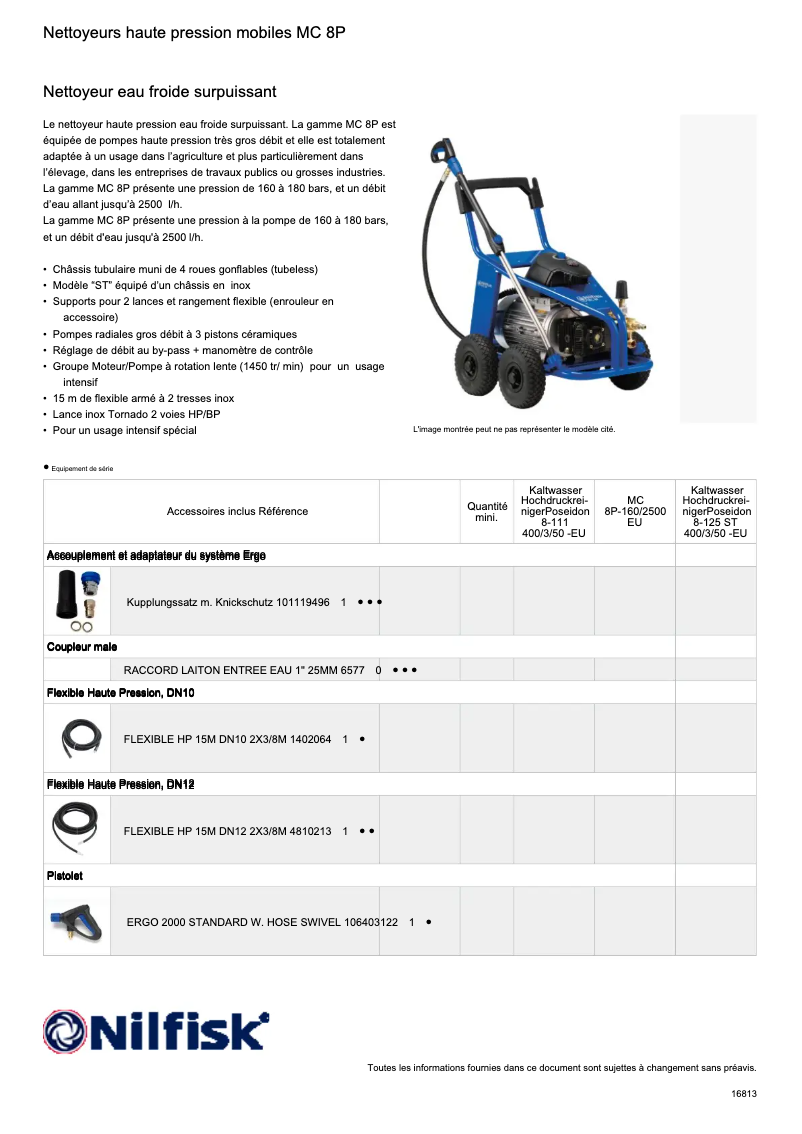 Page 1 de la notice Fiche technique Nilfisk MC 8