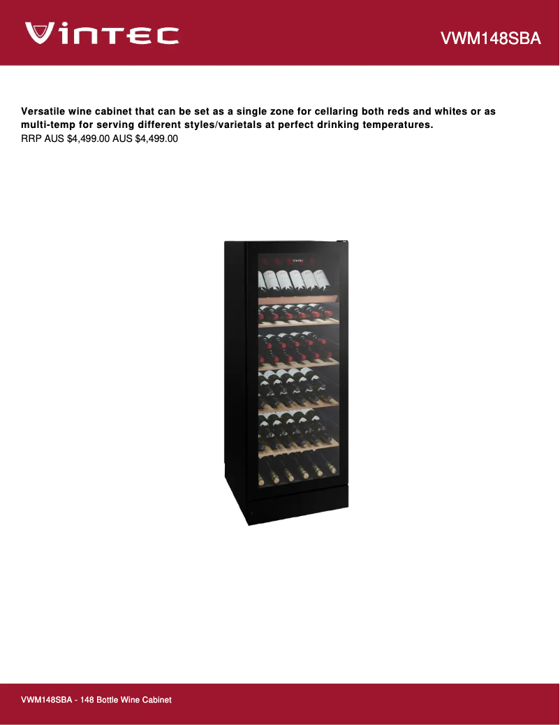Page 1 de la notice Fiche technique Vintec VWM148SBA-L