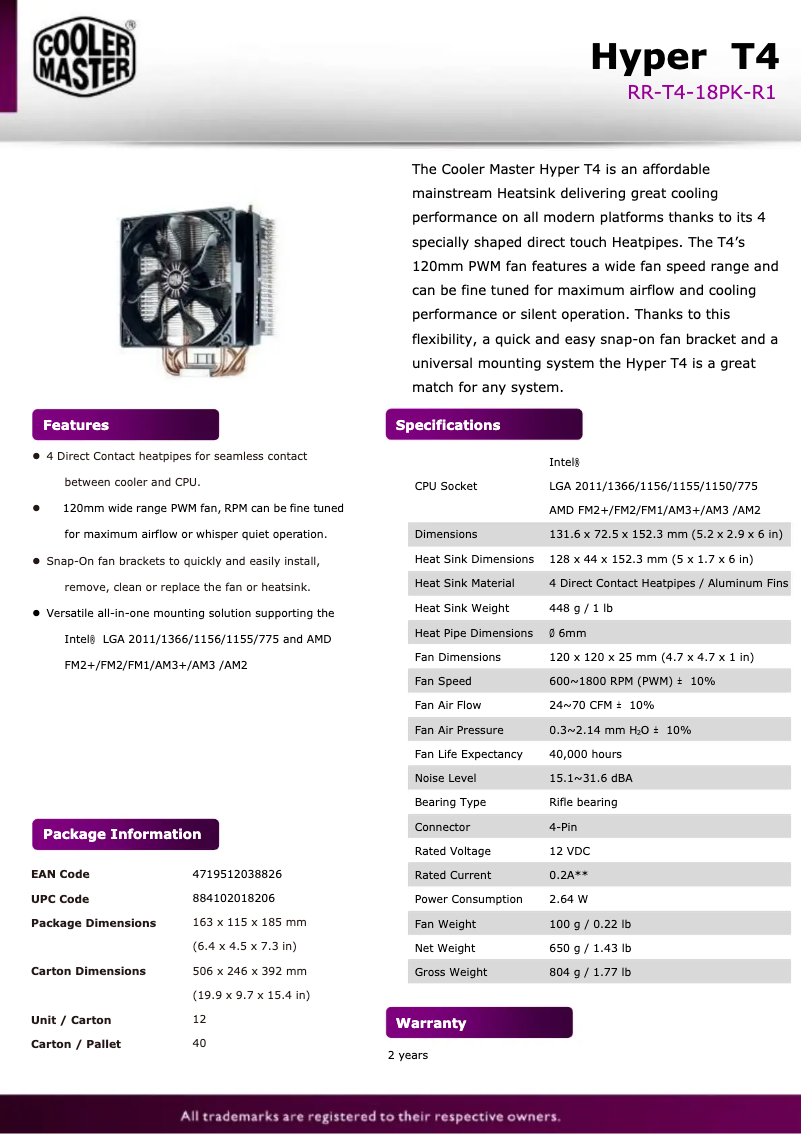 Page 1 de la notice Manuel utilisateur Cooler Master Hyper T4