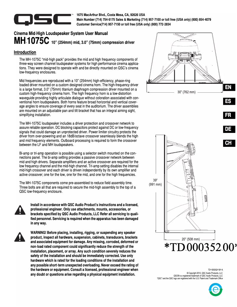 Page 1 de la notice Manuel utilisateur QSC SC-413C