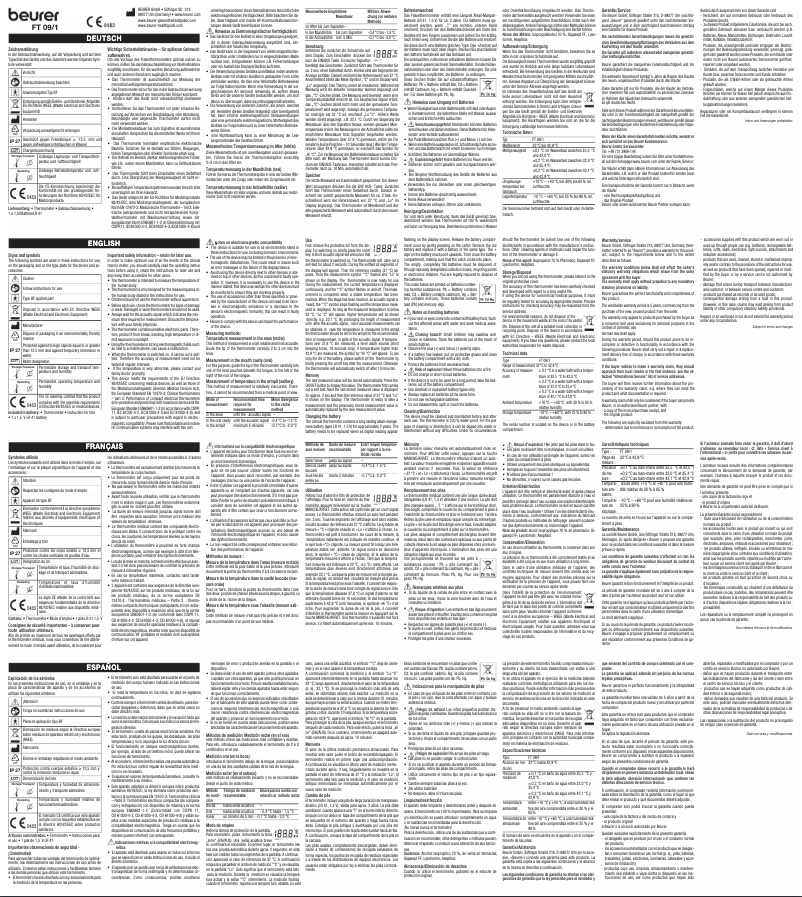 Page 1 de la notice Manuel d'utilisation et d'entretien Beurer FT 09