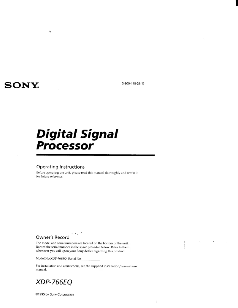 Page 1 de la notice Manuel utilisateur Sony XDP-766EQ