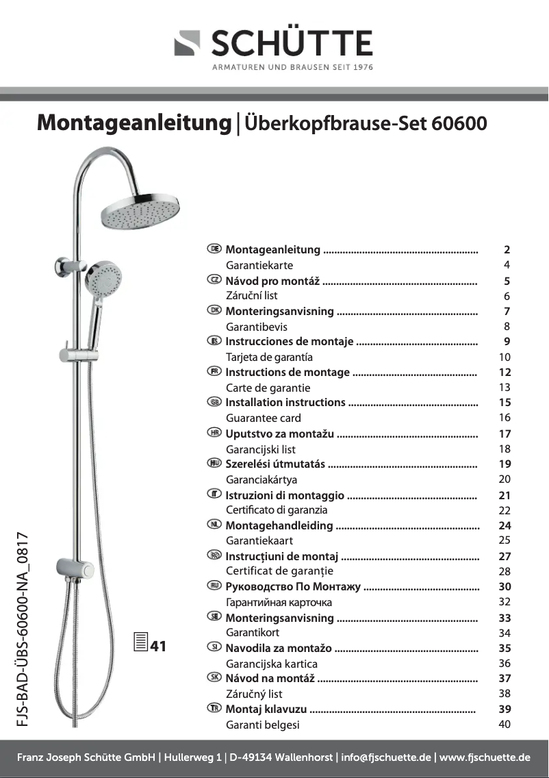 Page n°1 - Manuel utilisateur Schütte Niagara Rain