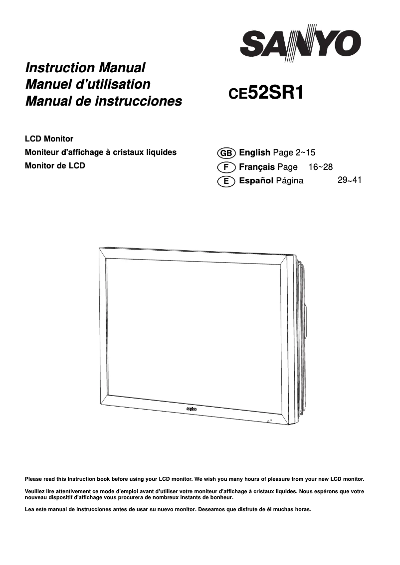 Page 1 de la notice Manuel utilisateur Sanyo 52SR1