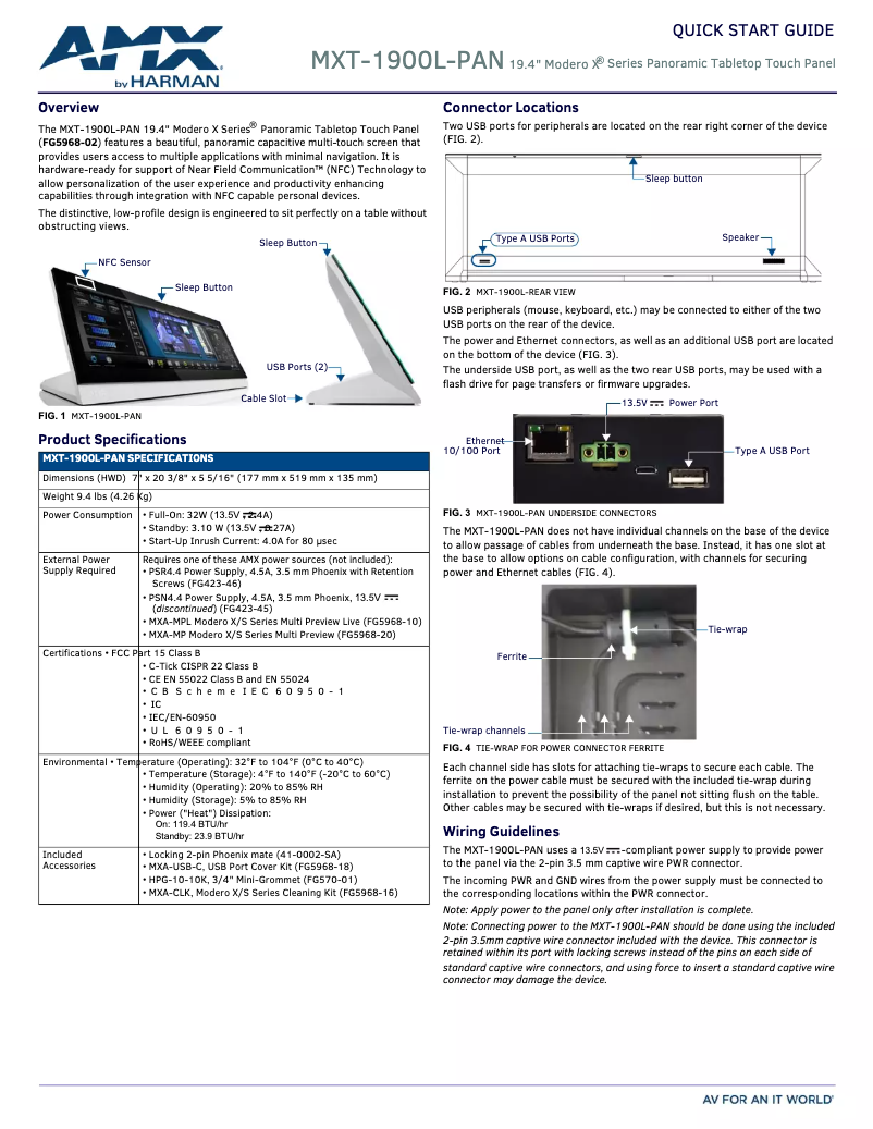 Page n°1 - Guide de démarrage rapide AMX MXT-1900L-PAN