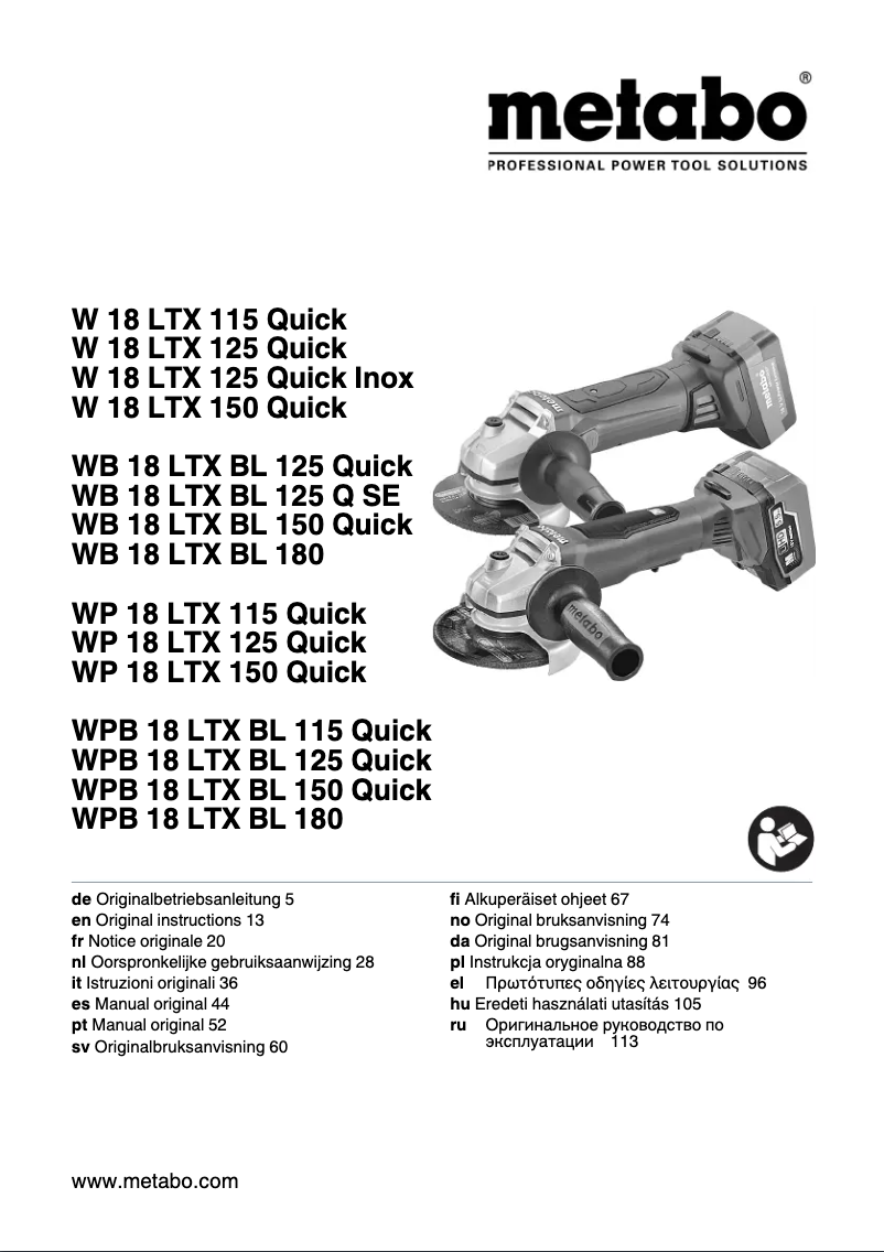 Page 1 de la notice Manuel utilisateur Metabo WB 18 LTX BL 150 Quick