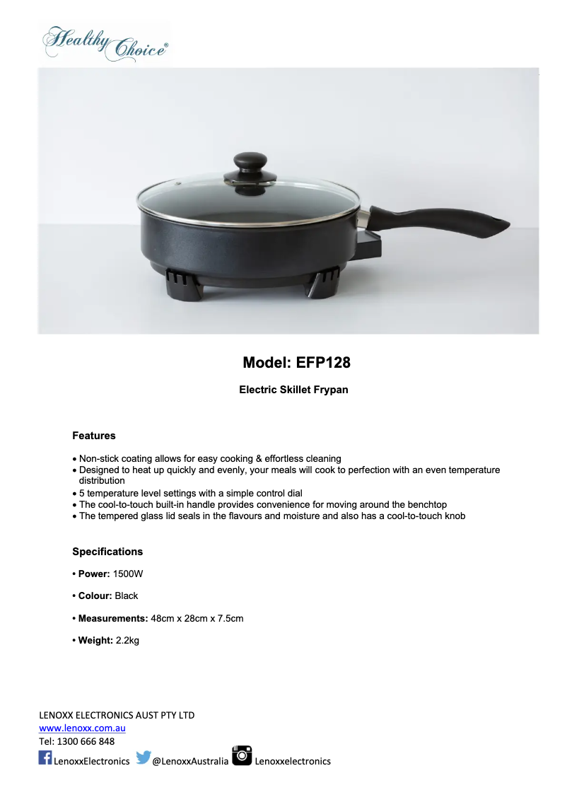 Page 1 de la notice Fiche technique Healthy Choice EFP128