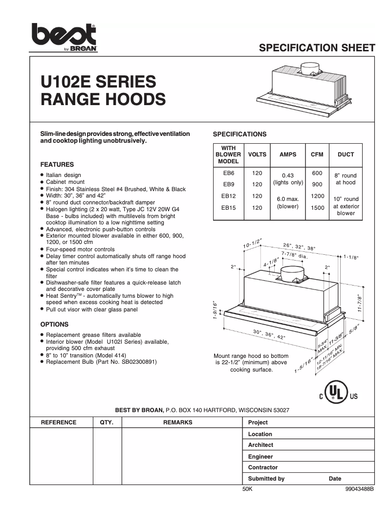 Page n°1 - Fiche technique Best U102E