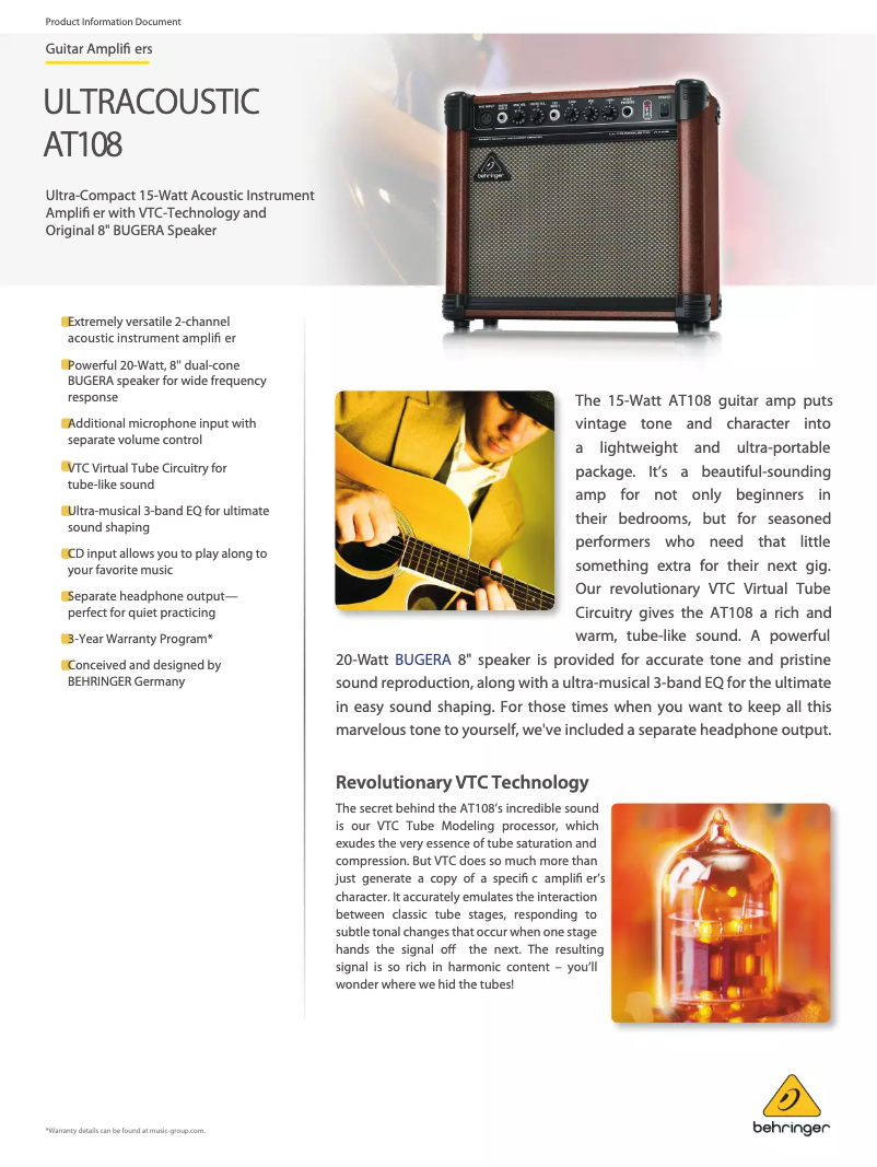 Page n°1 - Fiche technique Behringer Ultracoustic AT108