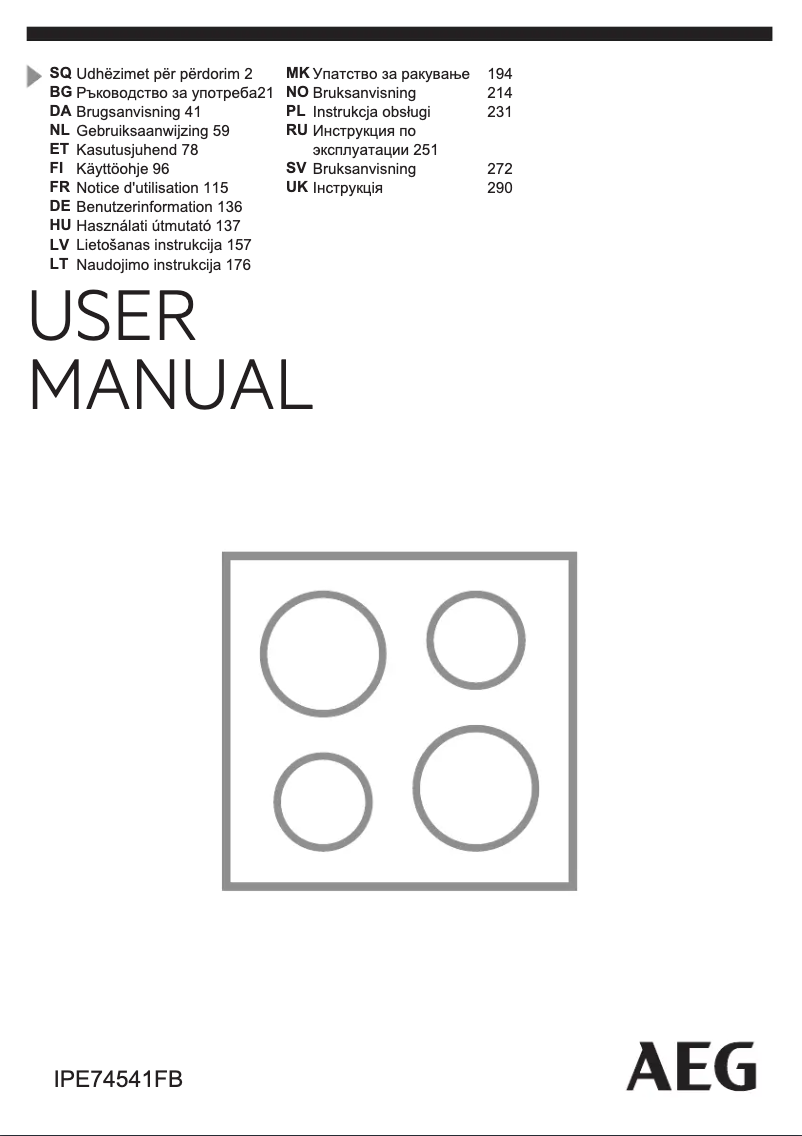 Page 1 de la notice Manuel utilisateur AEG IPE74541FB