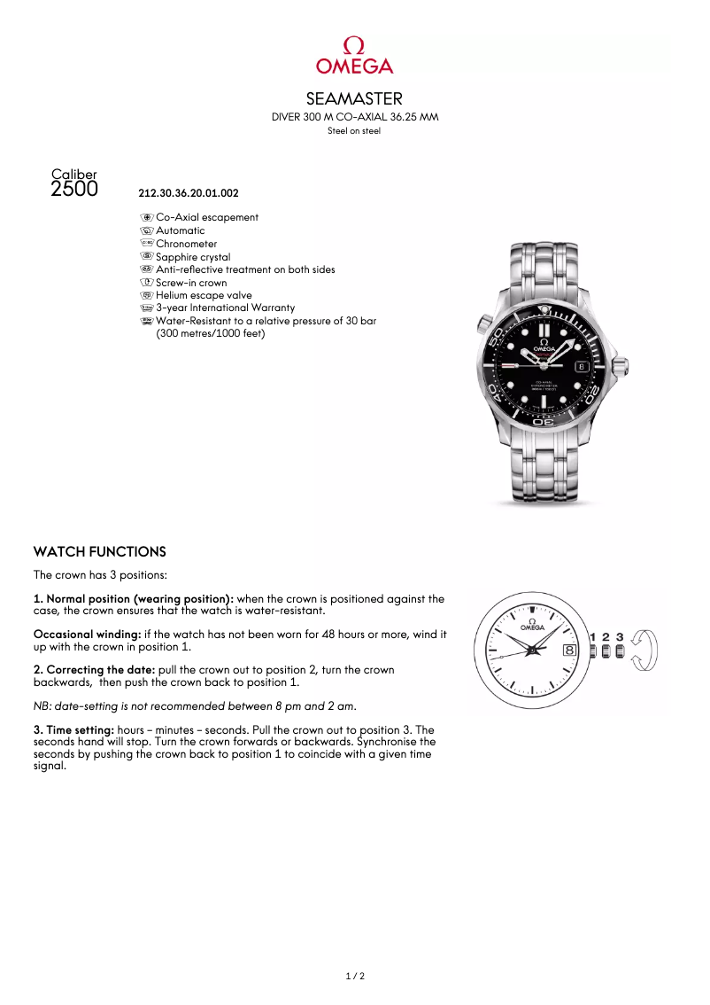 Image de la première page du manuel de l'appareil Seamaster Diver