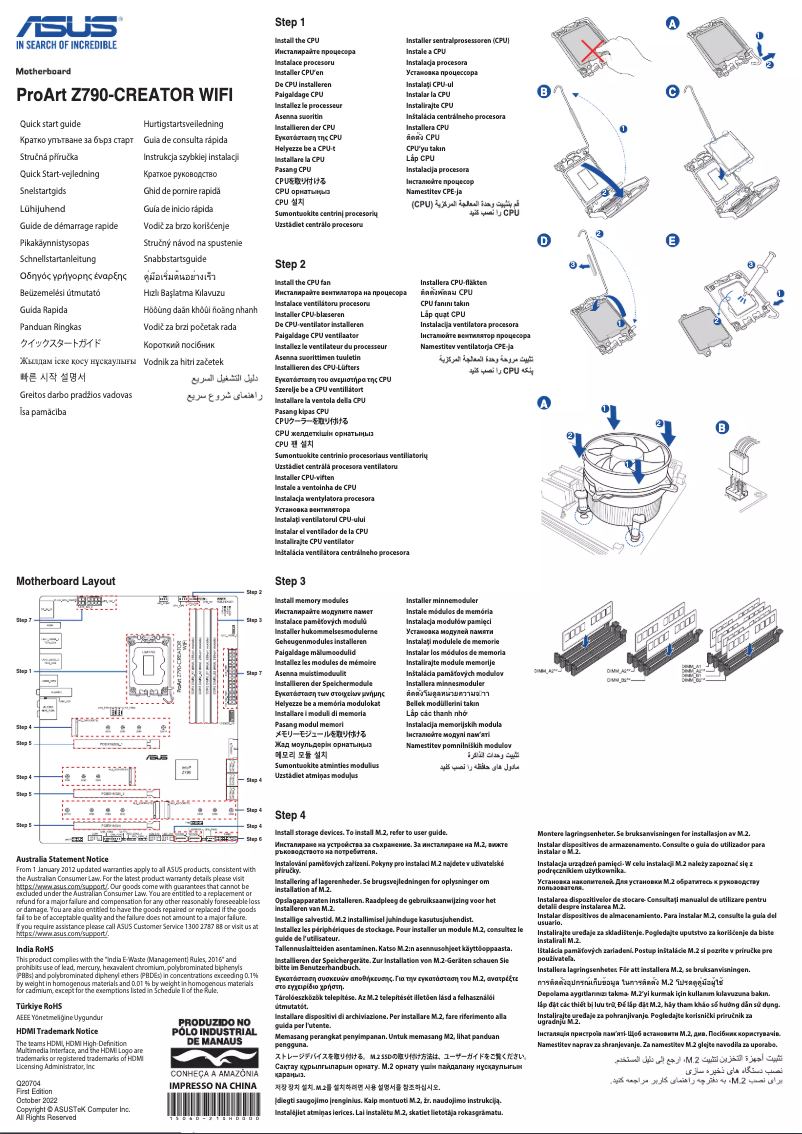 Page 1 de la notice Guide de démarrage rapide Asus ProArt Z790-CREATOR WIFI