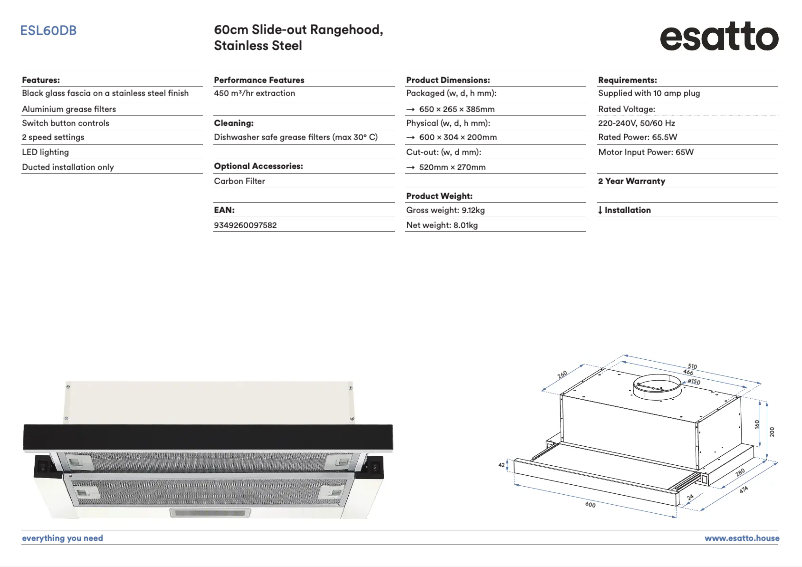 Page n°1 - Fiche technique Esatto ESL60DB